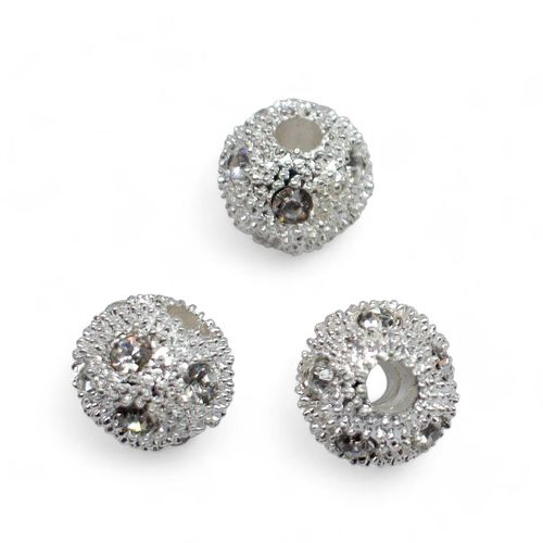 Metal Spotted Silver Crystal Round Beads 12mm   1pc for jewellery making