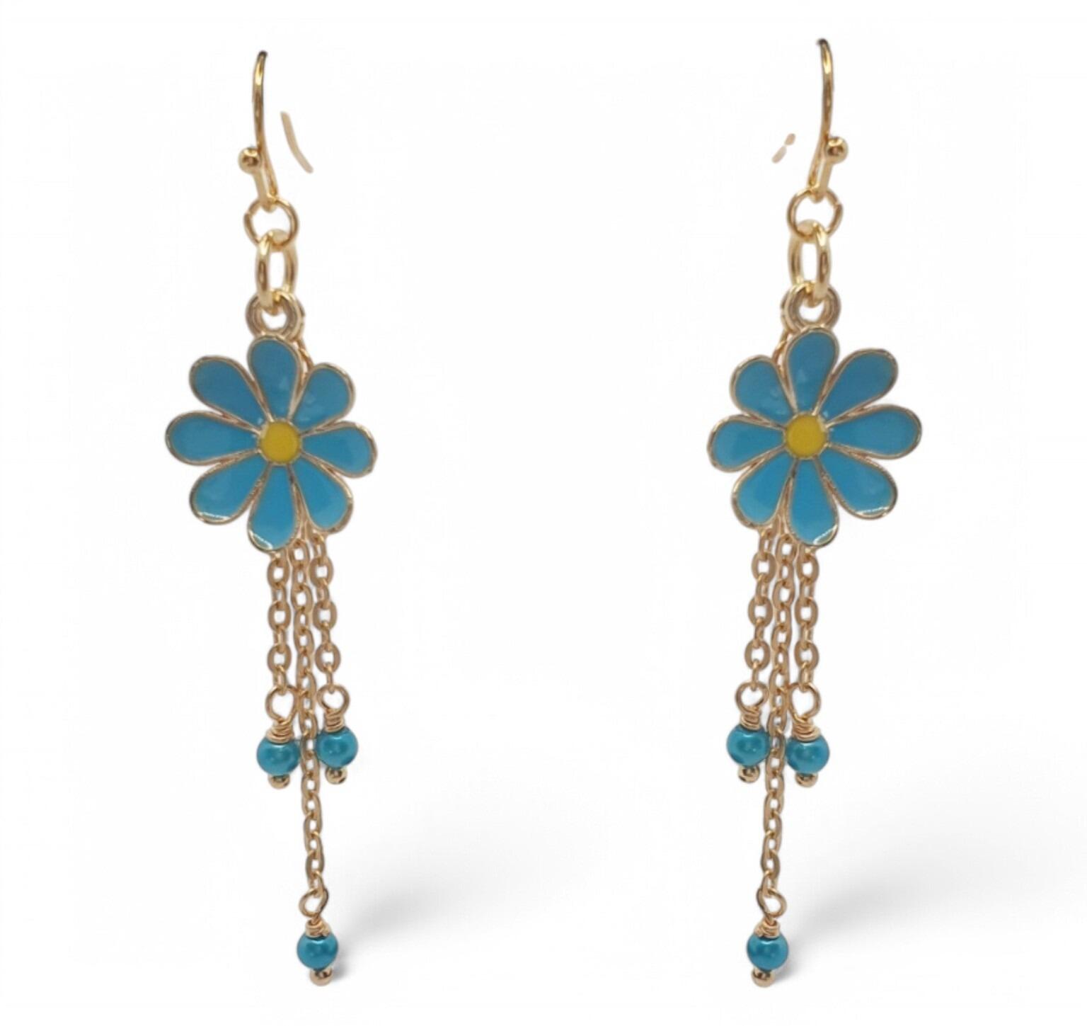 Tansy Floral Earrings blue earring making kit — DIY set with beads and instructions for creating handmade jewelry