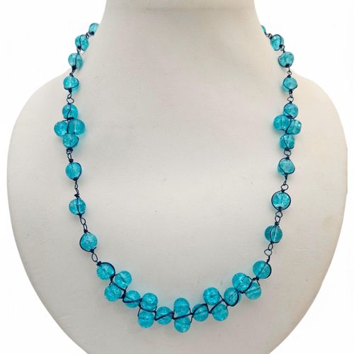 Rosary Style Necklace turquoise crackle necklace making kit — DIY set with beads and instructions for creating handmade jewelry