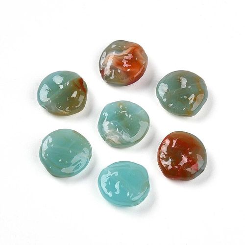 Acrylic 2 Tone Marble Beads Disc 14mm 10pcs   Turquoise for jewellery making