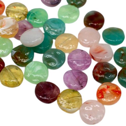 Acrylic 2 Tone Marble Beads Disc 14mm 50pcs   Mixed for jewellery making