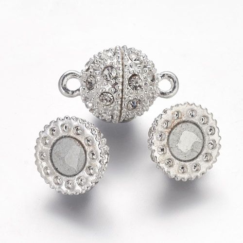 Magnetic Clasp Crystal Spotted Round 12mm   Silver Plate 1 per Bag for jewellery making