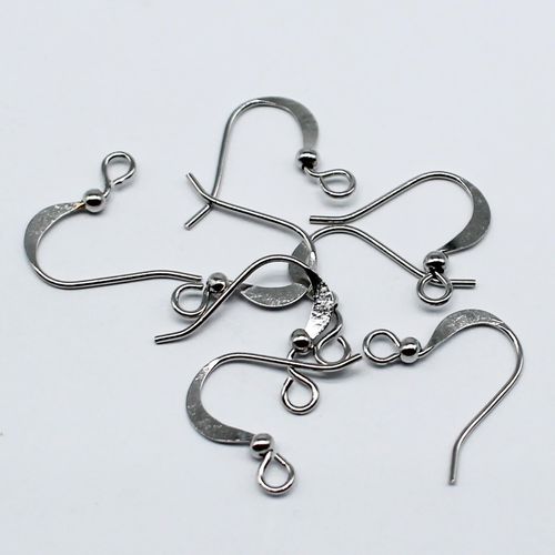 Ear Wire Flat with Ball   Rhodium Plated 20 Pairs 18 x 11mm for jewellery making