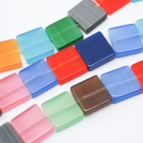 Cats Eye Beads 12mm Squares Mixed 30pcs for jewellery making