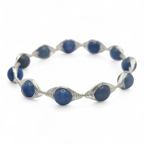 Ines Herringbone Memory Bangle blue aventurine jewelry making kit — DIY set with beads and instructions for creating handmade jewelry