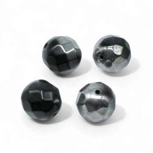 Large Facet Round Bead 17mm   Black Silver 1pc for jewellery making