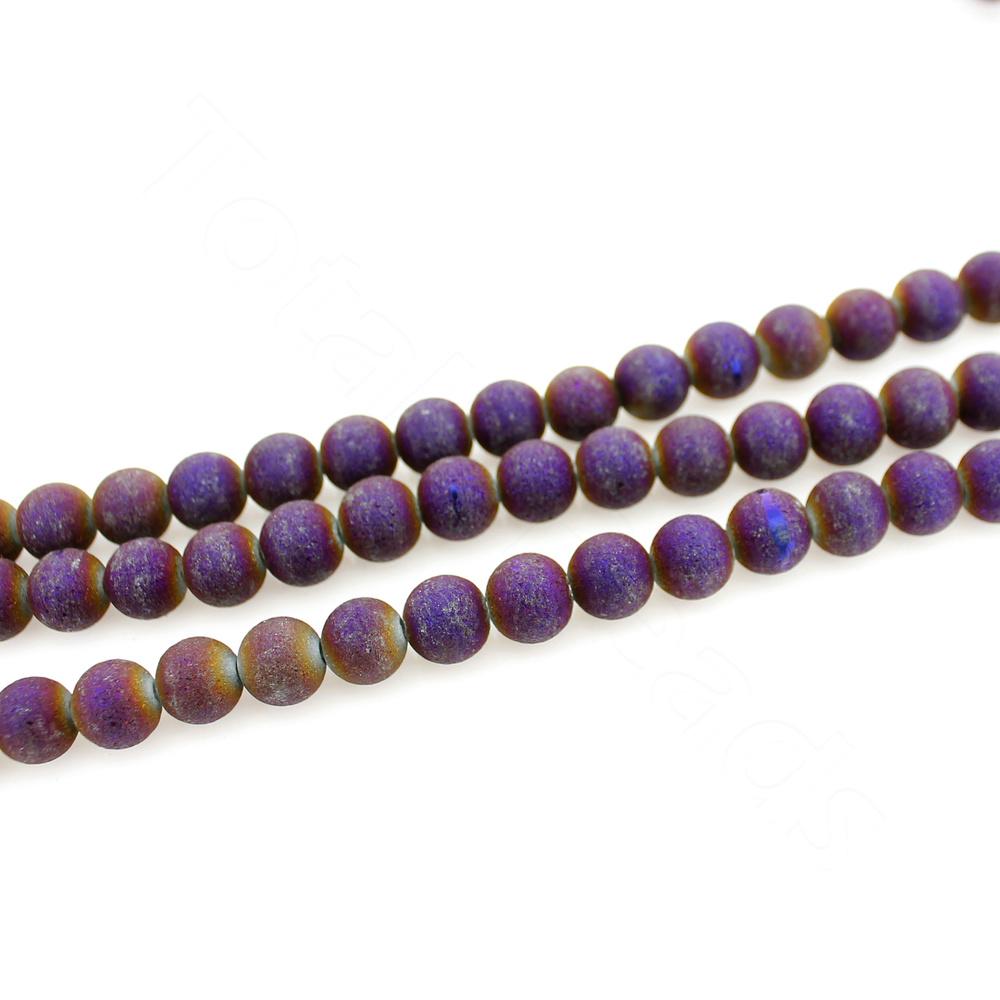 Druzy Round Glass Beads - 6mm Purple