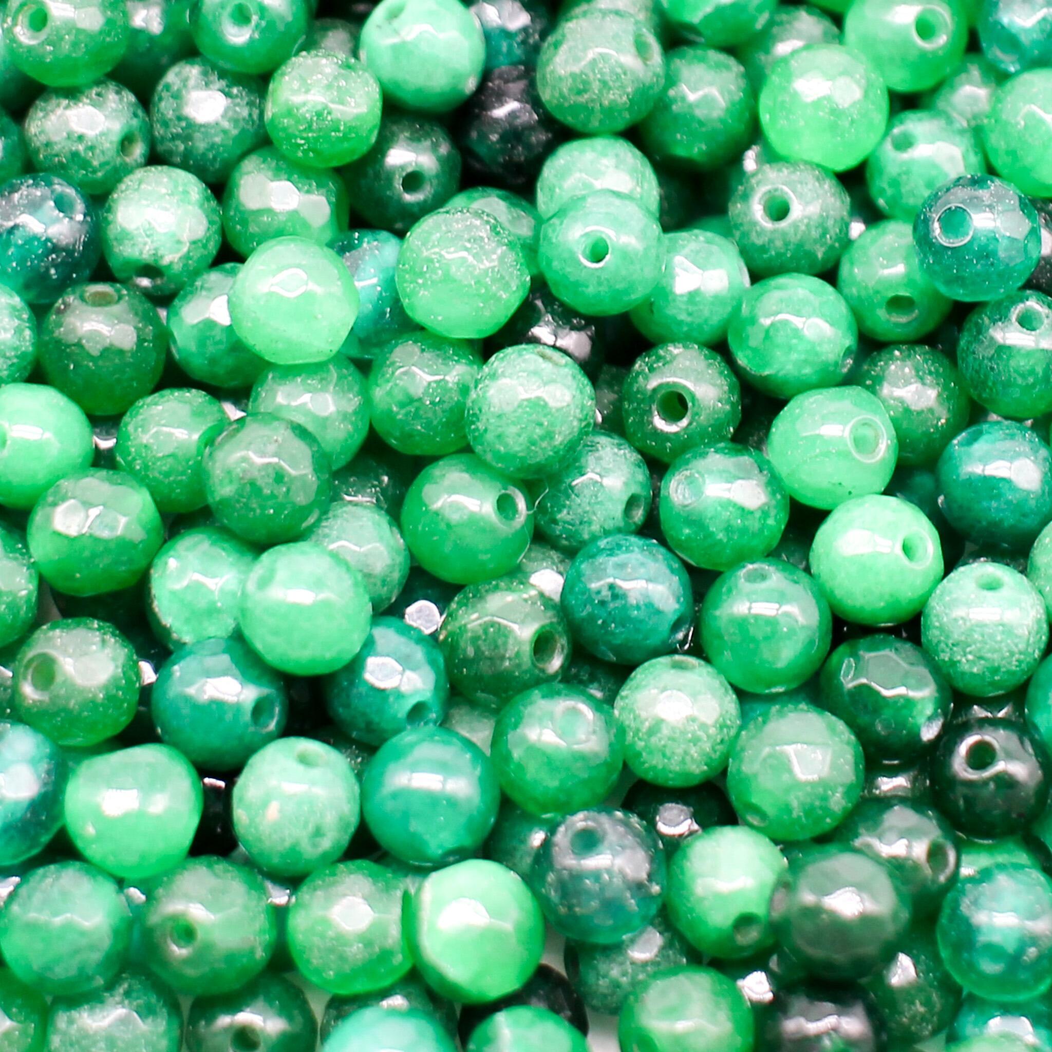 Dyed Jade 6mm Facet Round Beads Mix 60pc   Emerald Mix pack of 6 for jewellery making