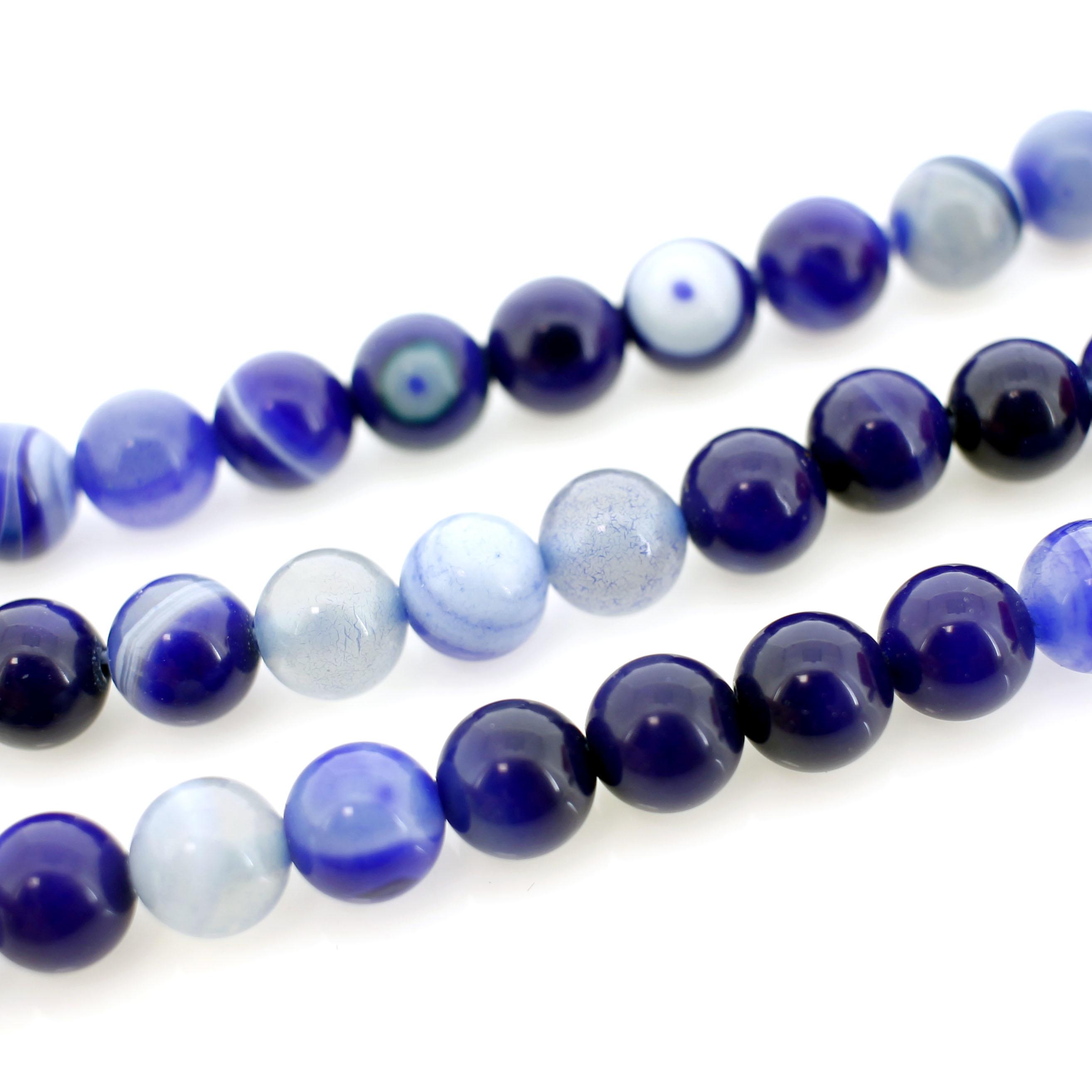 Banded Agate Round Beads 8mm 16" Strand - Royal Blue