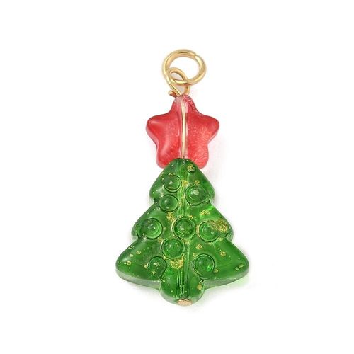 Christmas Tree Glass Charm 28mm 2pcs for jewellery making