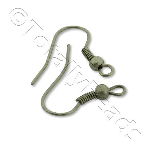 Ear Wire Coil Ball - Dull Silver - 25 Pairs