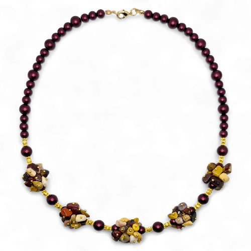 Briar Cluster Pin Necklace burgundy mookite necklace making kit — DIY set with beads and instructions for creating handmade jewelry