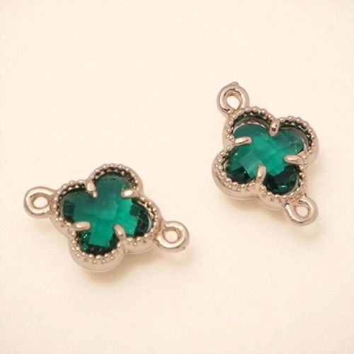 CZ Clover Connector 9mm   Emerald Green 1pc for jewellery making