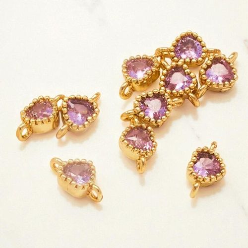 CZ Heart Connector 5mm   Pink 1pc for jewellery making