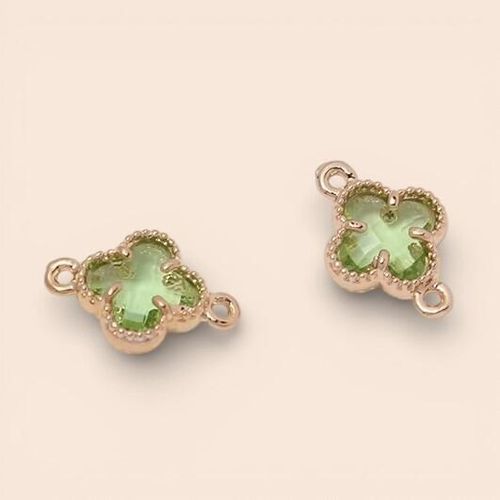 CZ Clover Connector 9mm   Light Green 1pc for jewellery making