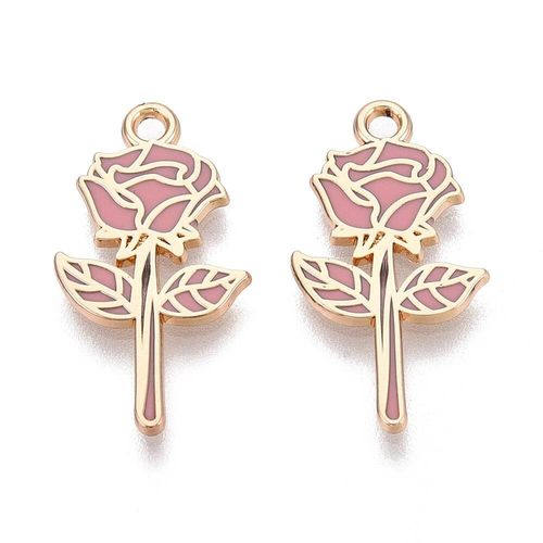 Enamel Gold Charm   Rose Pink 2pcs 22 x 12mm for jewellery making