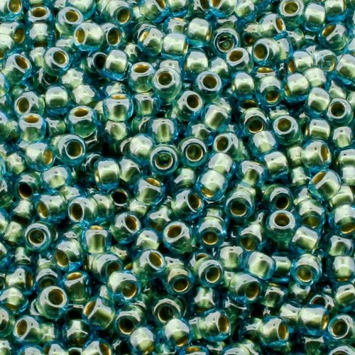 Toho Size 8 Seed Beads 10g    Inside Aqua Gold 2mm for jewellery making