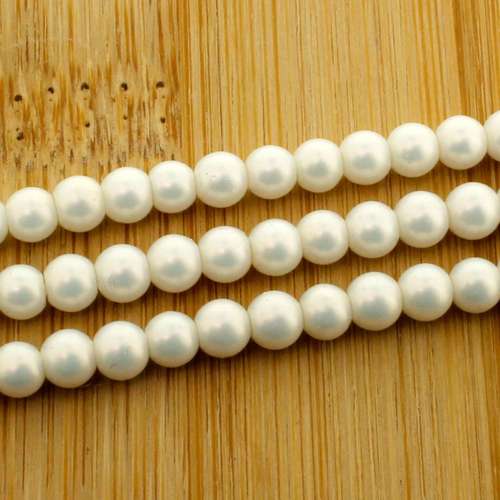 Satin Glass Pearl Round Beads 5mm - Pearl White