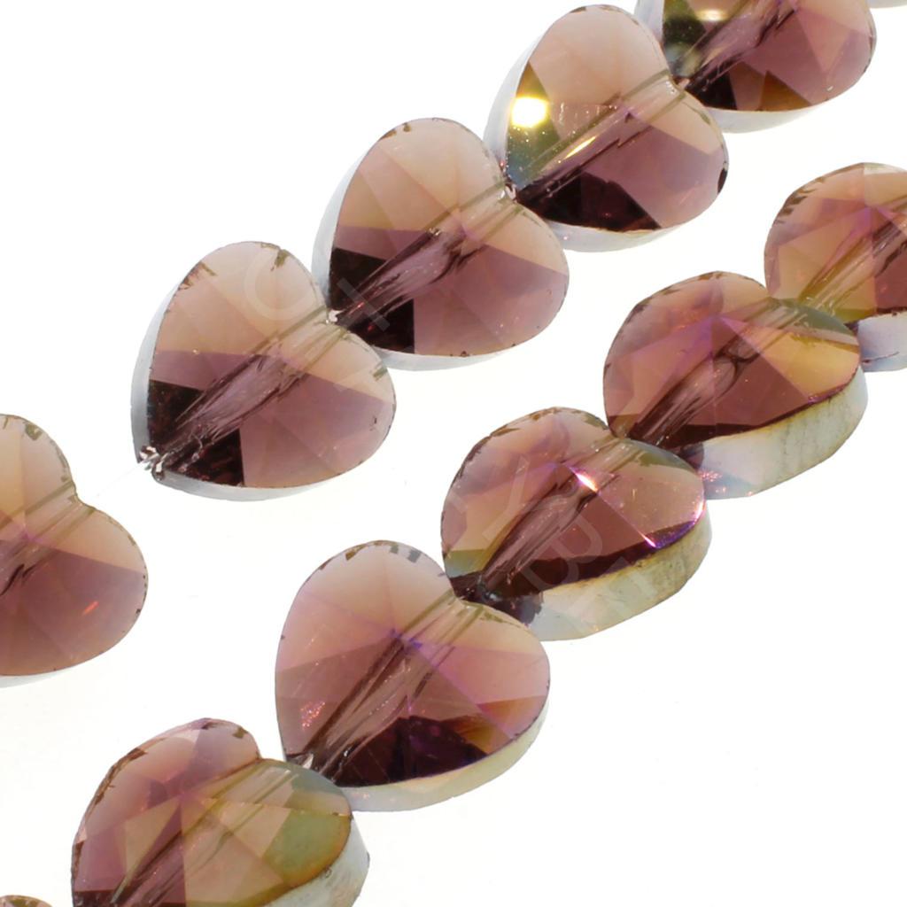 Crystal Heart Beads 10mm 25pcs - Amethyst AB