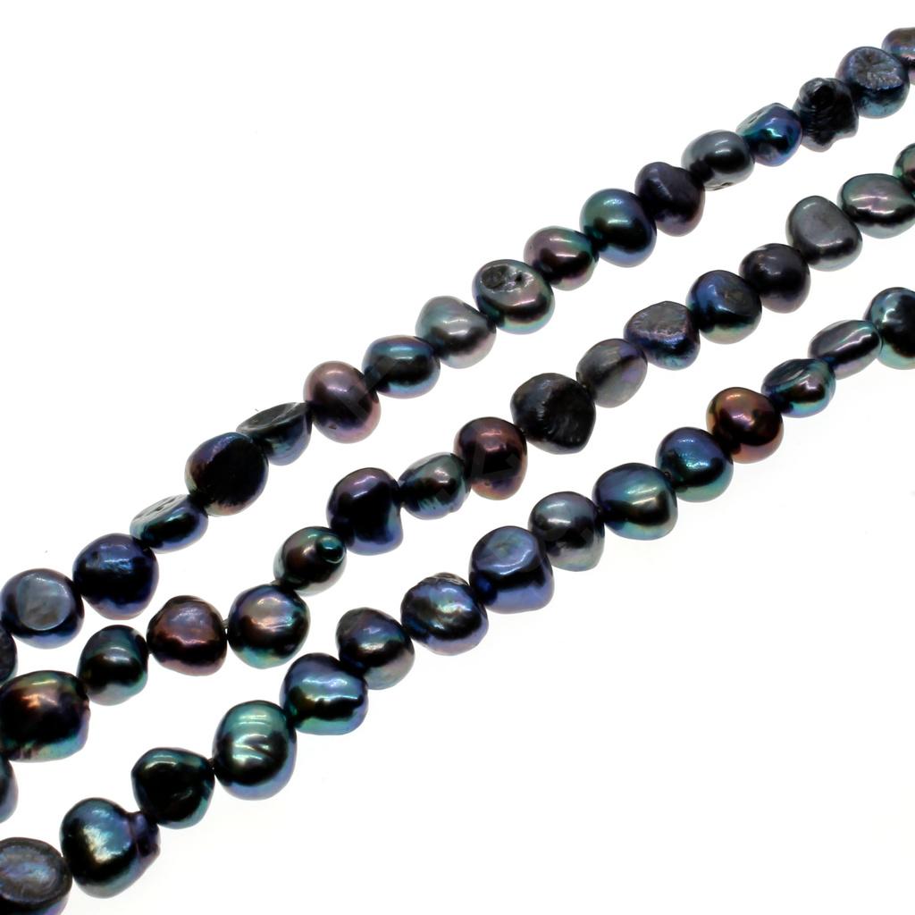 Freshwater Pearls 6-7mm Flat Oval Peacock - 14" String