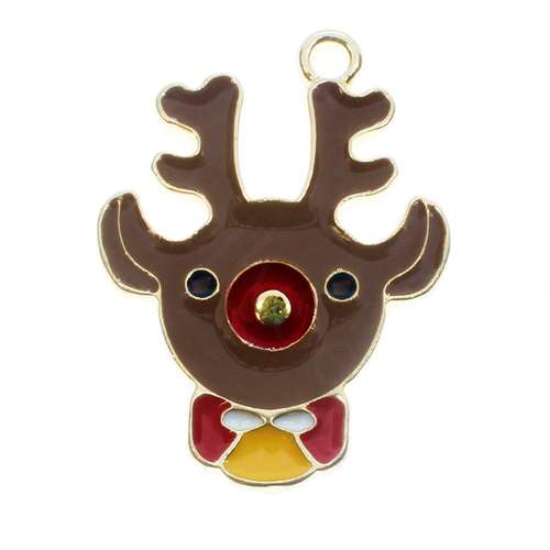 Enamel Christmas Gold Charm - Raindeer Head 2pcs