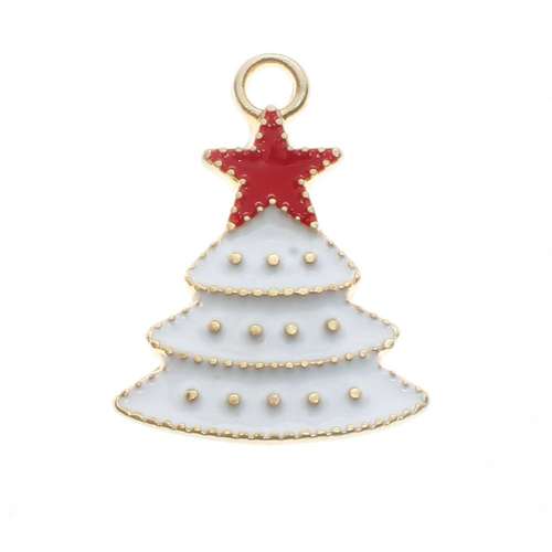 Enamel Christmas Gold Charm - White Tree 2pcs