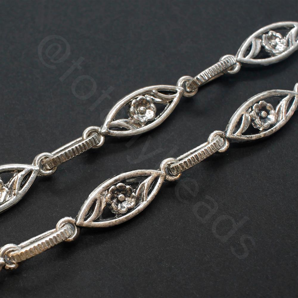 Antique Silver Chain - Flower in Oval 1 Metre