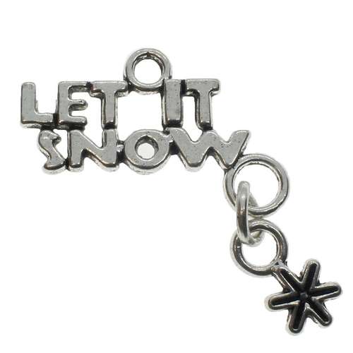 Metal Charm Let It Snow 23mm - Antique Silver 4pc