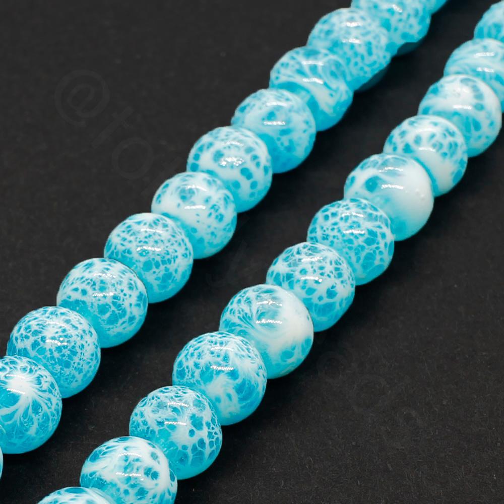 Speckled Glass Beads 6mm Round - Aqua White