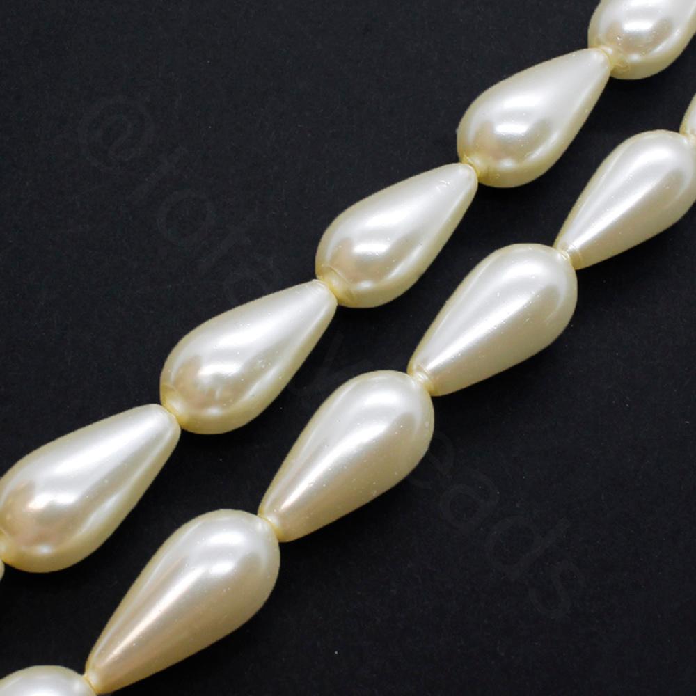 Glass Pearl Drop Beads 8x16mm - Ivory