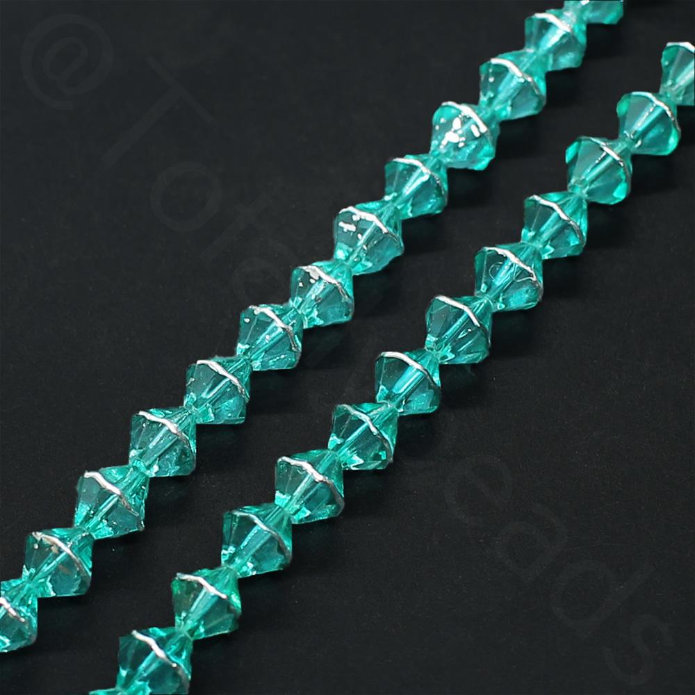 Glass Bicone with Silver Edge 8mm - Green