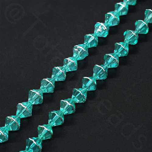 Glass Bicone with Silver Edge 8mm - Green
