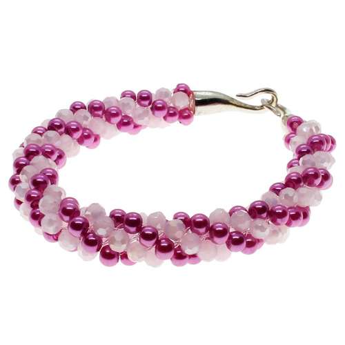 Kumihimo Pink Beaded Bracelet Kit bracelet making kit — DIY set with beads and instructions for creating handmade jewelry