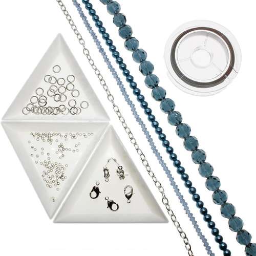 Fringe or Link jewellery project kit - blue jewelry making kit — DIY set with beads and instructions for creating handmade jewelry