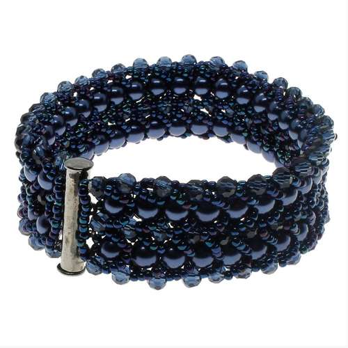 Double Row Flat Spiral Bracelet dark blue bracelet making kit — DIY set with beads and instructions for creating handmade jewelry