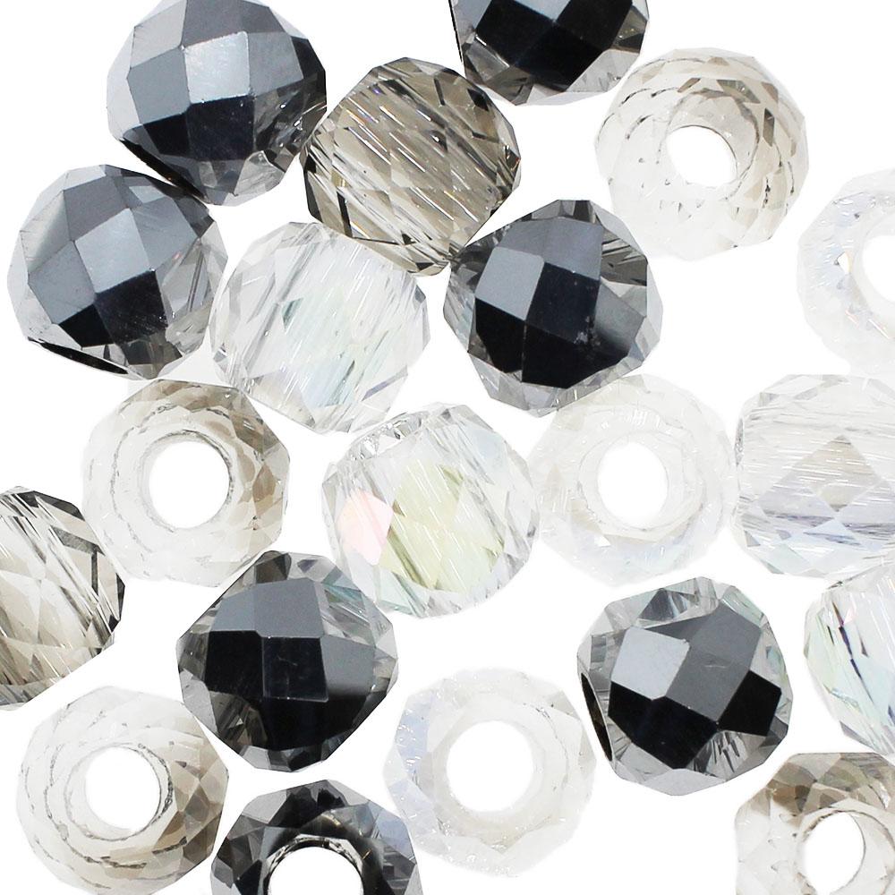 Crystal Large Hole Bead Monochrome Mix 20 Beads   Large Hole Faceted   Monochrome Mix 