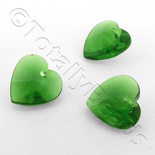 Glass Heart 14mm - Green 10pcs