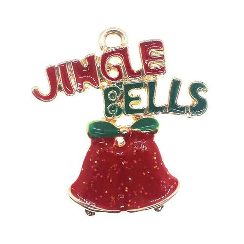 Enamel Christmas Gold Charm - Jingle Bells 2pc