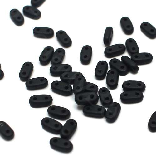 6mm Czech glass glass beads matte jet black — pack of 7, high-quality two-hole beads ideal for jewelry making, bead weaving, and crafts