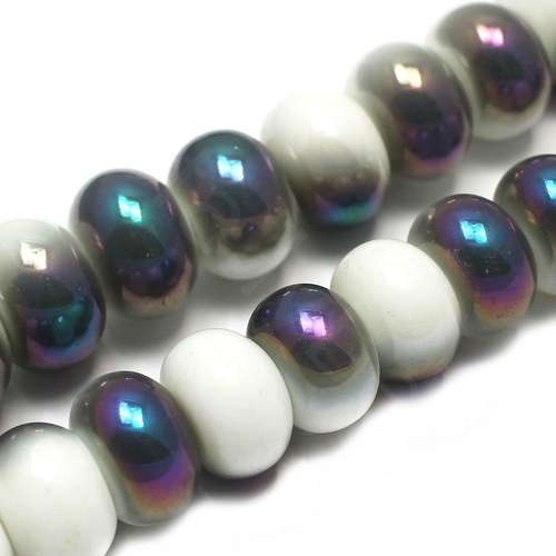 Ceramic Rondelle - 19x13mm - White with Purple