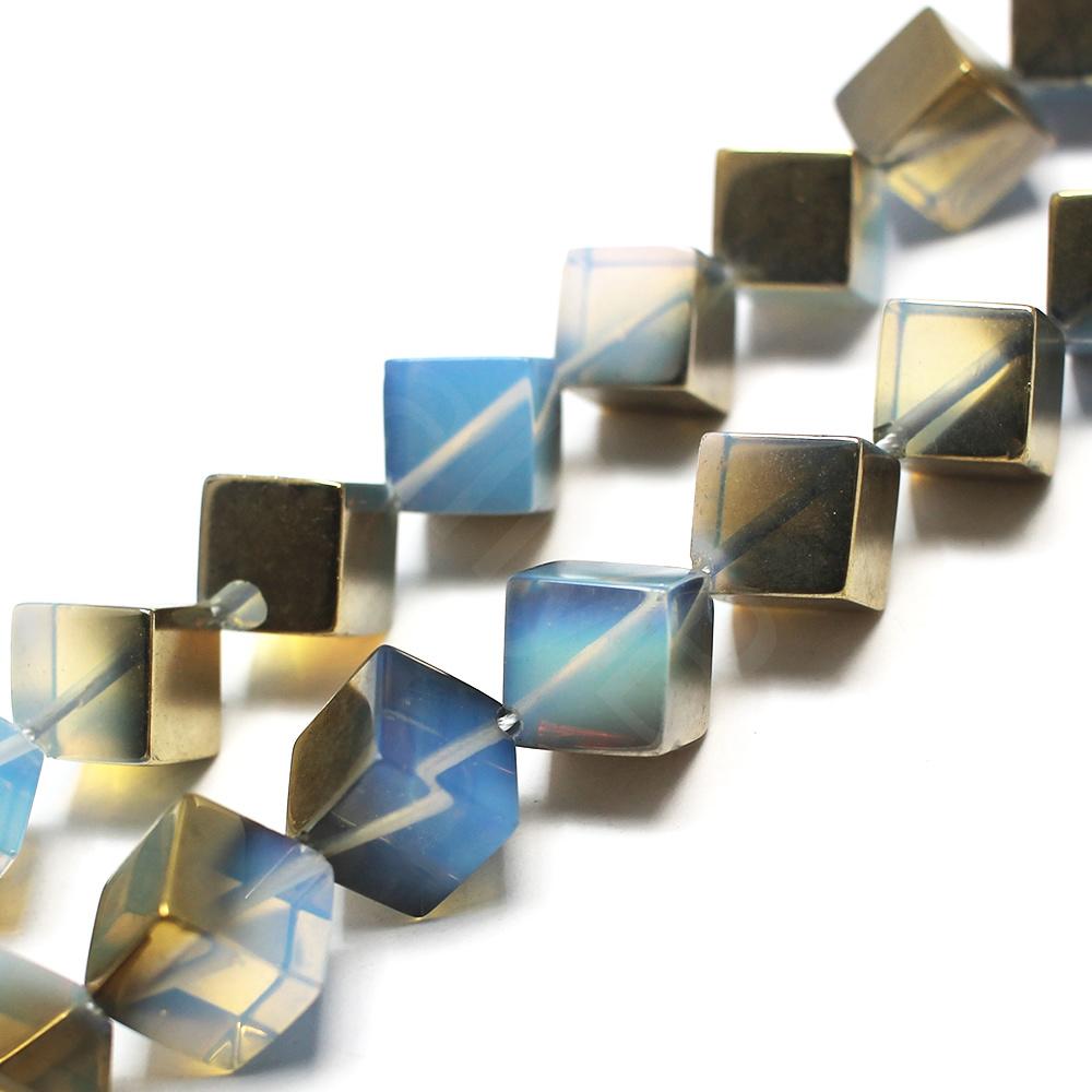 Half plated opal  - Diagonal Cube - Champagne Gold plate 12mm GRADE B