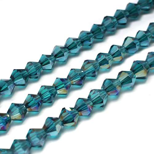 6mm crystal bicone beads dark turquoise ab — AB finish, faceted for jewelry making and beadwork