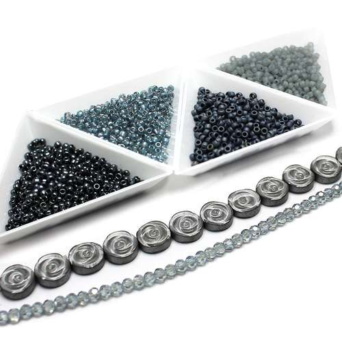 Flat Herringbone silver cloud jewelry making kit — DIY set with beads and instructions for creating handmade jewelry