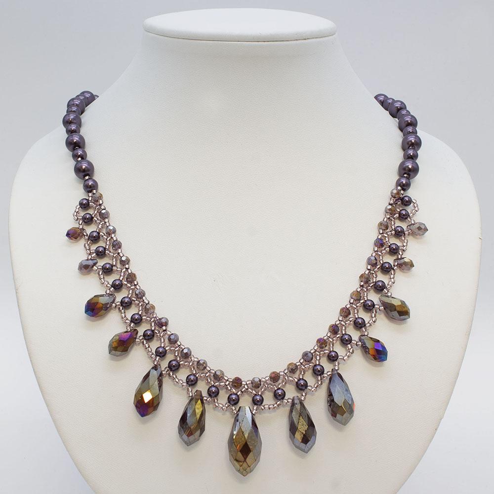 Crystal Drop Netted Necklace - Grape