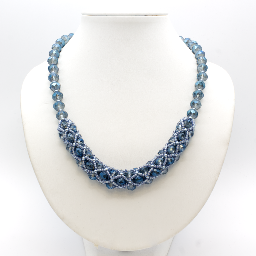 Crystal Tubular Netting Necklace - Electric Blue