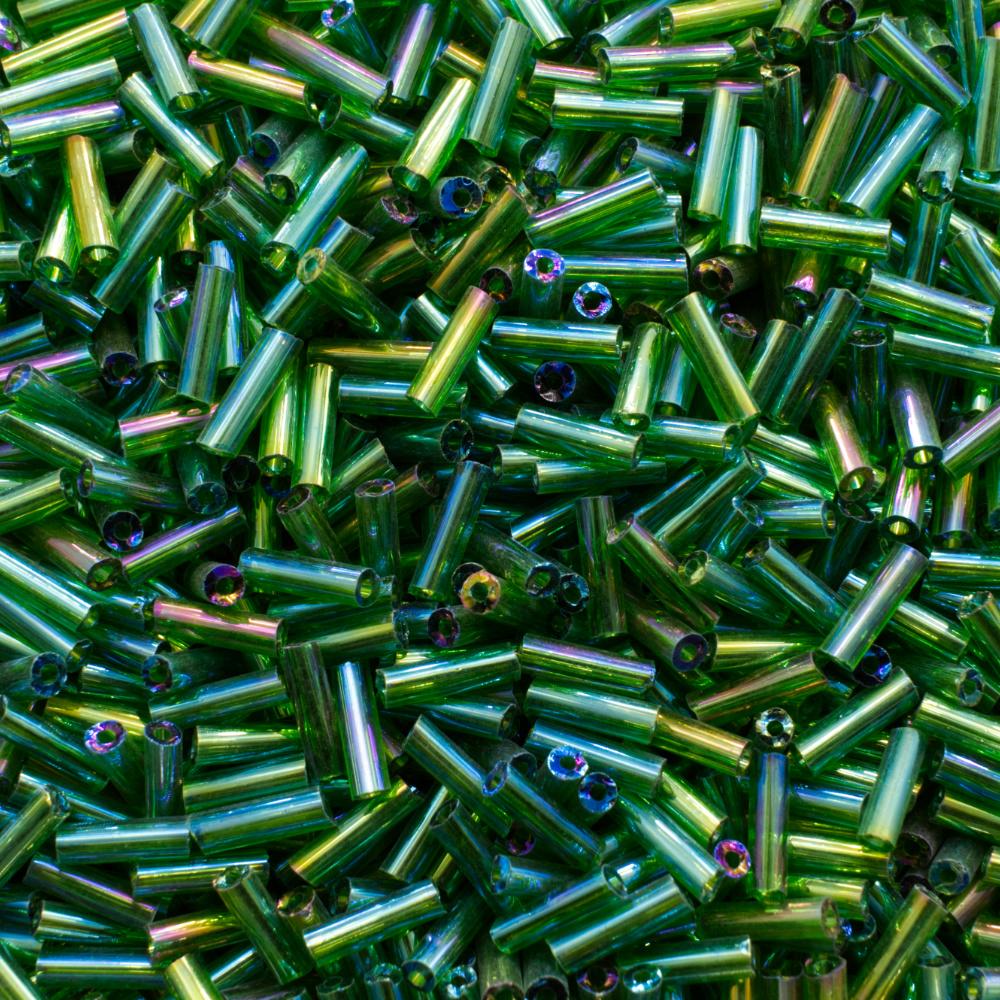Bugle Beads 6mm - Rainbow Green 100g