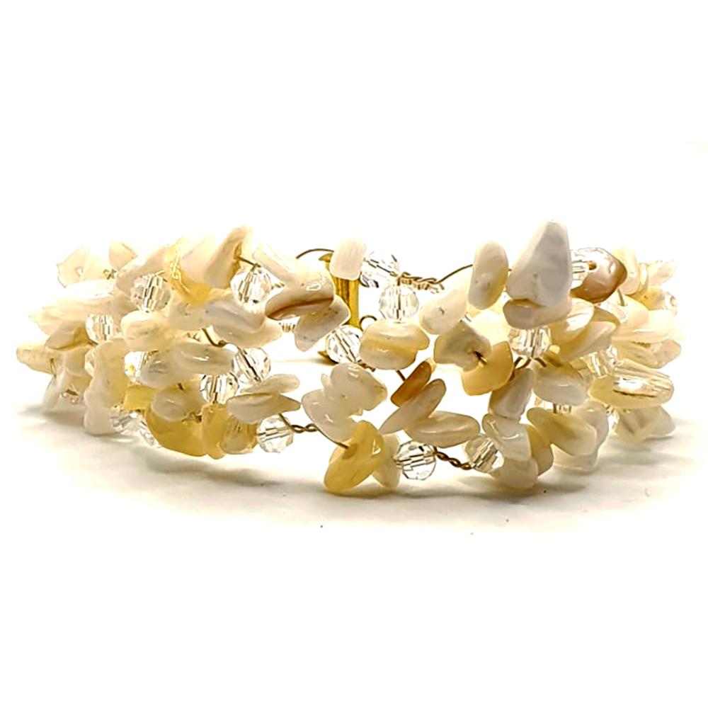 Wire Cuff Bracelets - White Shell