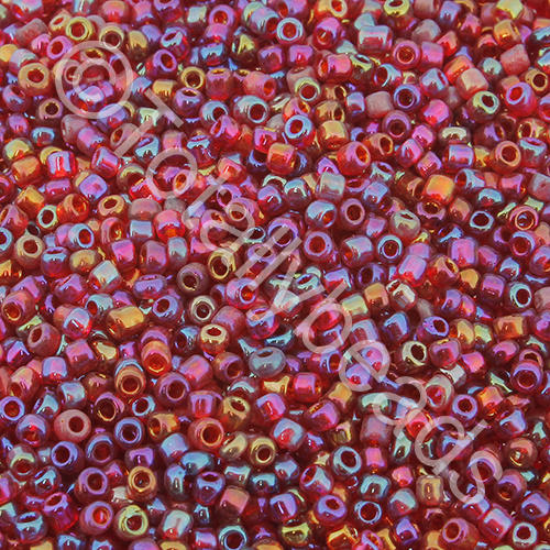 Seed Beads Transparent Rainbow  Dark Red - Size 11 100g