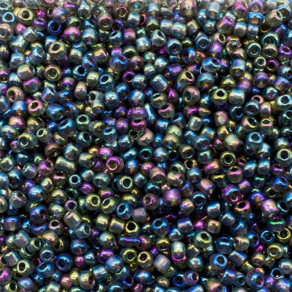 Seed Beads Transparent Rainbow Grey - Size 8 100g