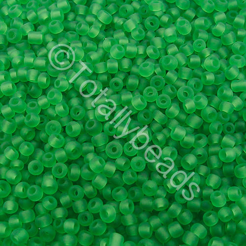 Seed Beads Transparent Frosted  Green - Size 11 100g